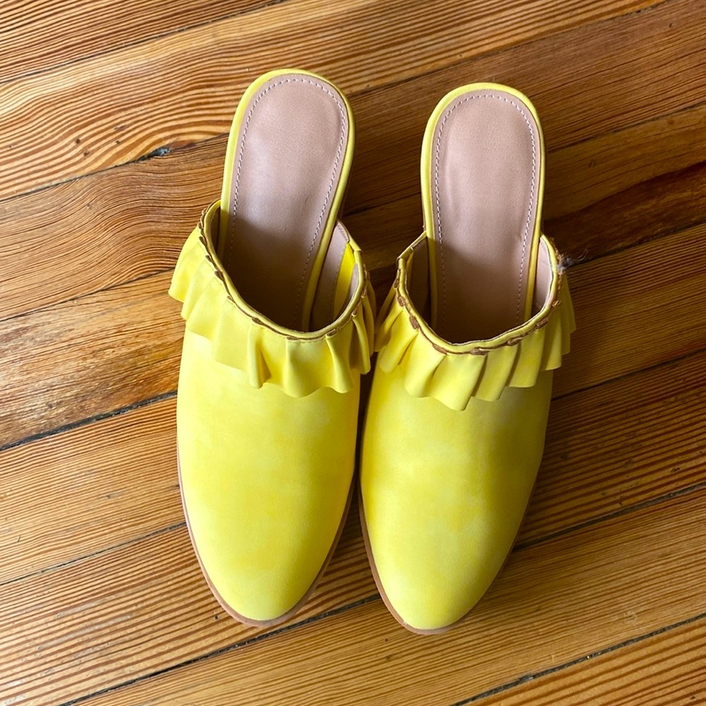 ZBY YELLOW SLIP ON‎ BACKLESS MULE WITH BLOCK HEEL - Picture 2 of 5